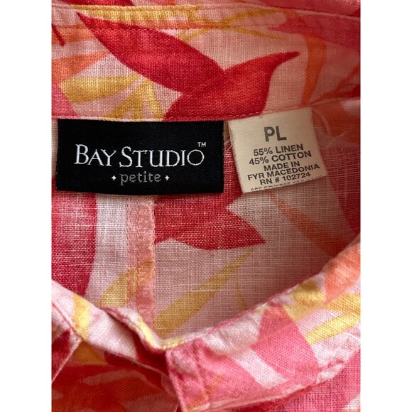 Bay Studio Petite Womens Pink Floral Button-Up Long Sleeve Blouse PL - Picture 4 of 7